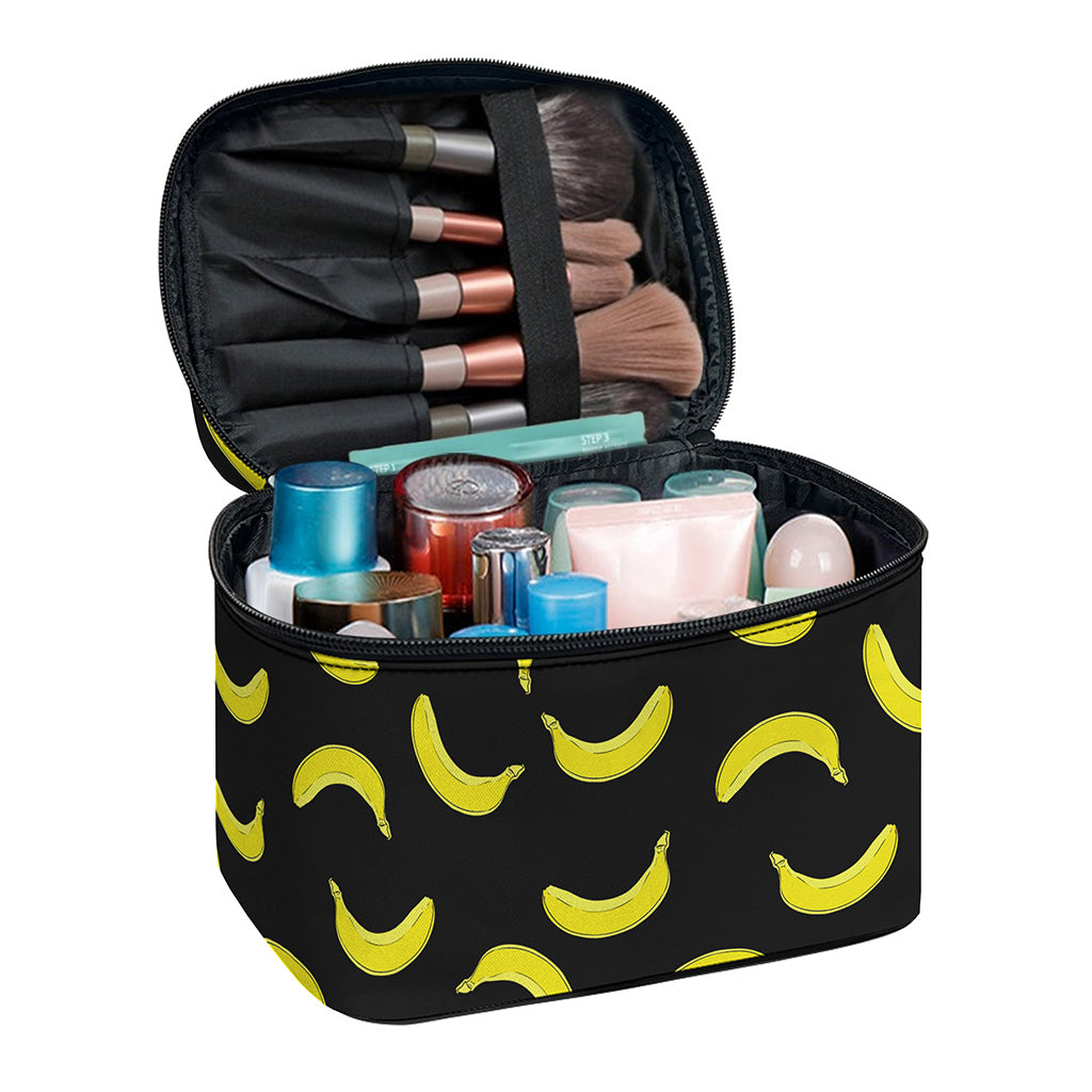 Black And Yellow Banana Pattern Print Travel Makeup Bag