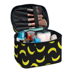 Black And Yellow Banana Pattern Print Travel Makeup Bag