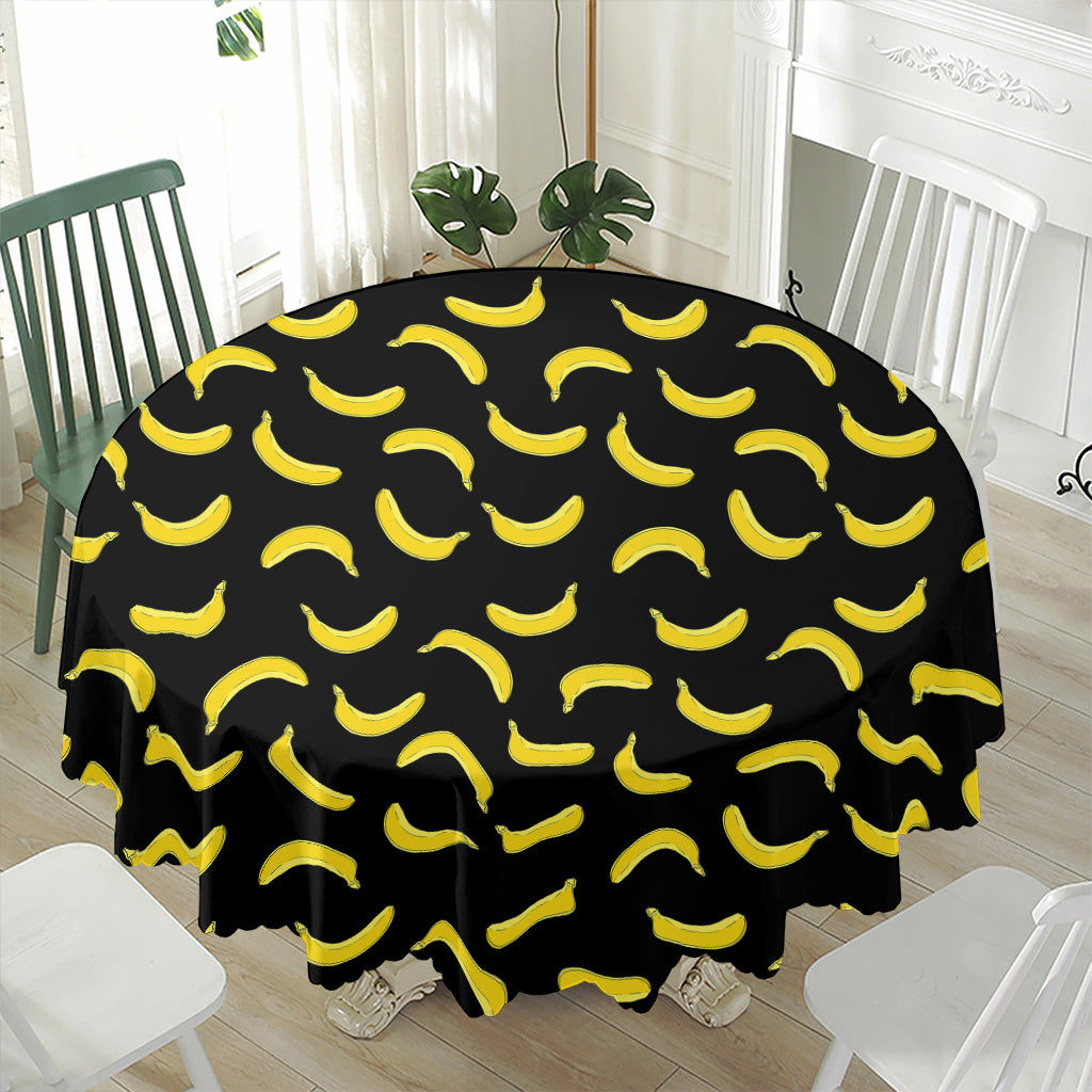 Black And Yellow Banana Pattern Print Waterproof Round Tablecloth