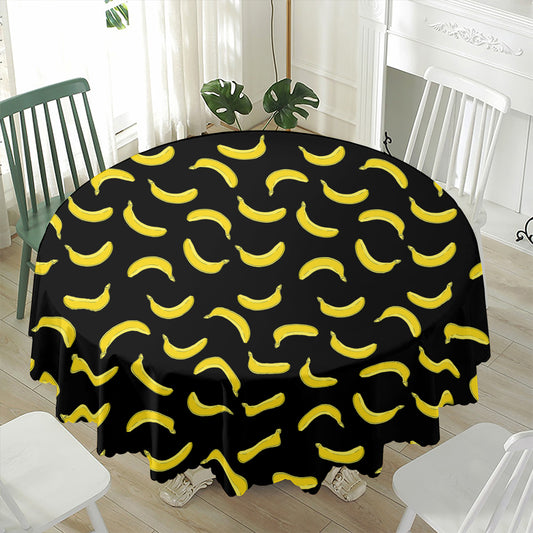 Black And Yellow Banana Pattern Print Waterproof Round Tablecloth