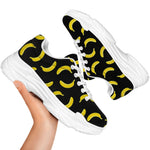 Black And Yellow Banana Pattern Print White Chunky Shoes