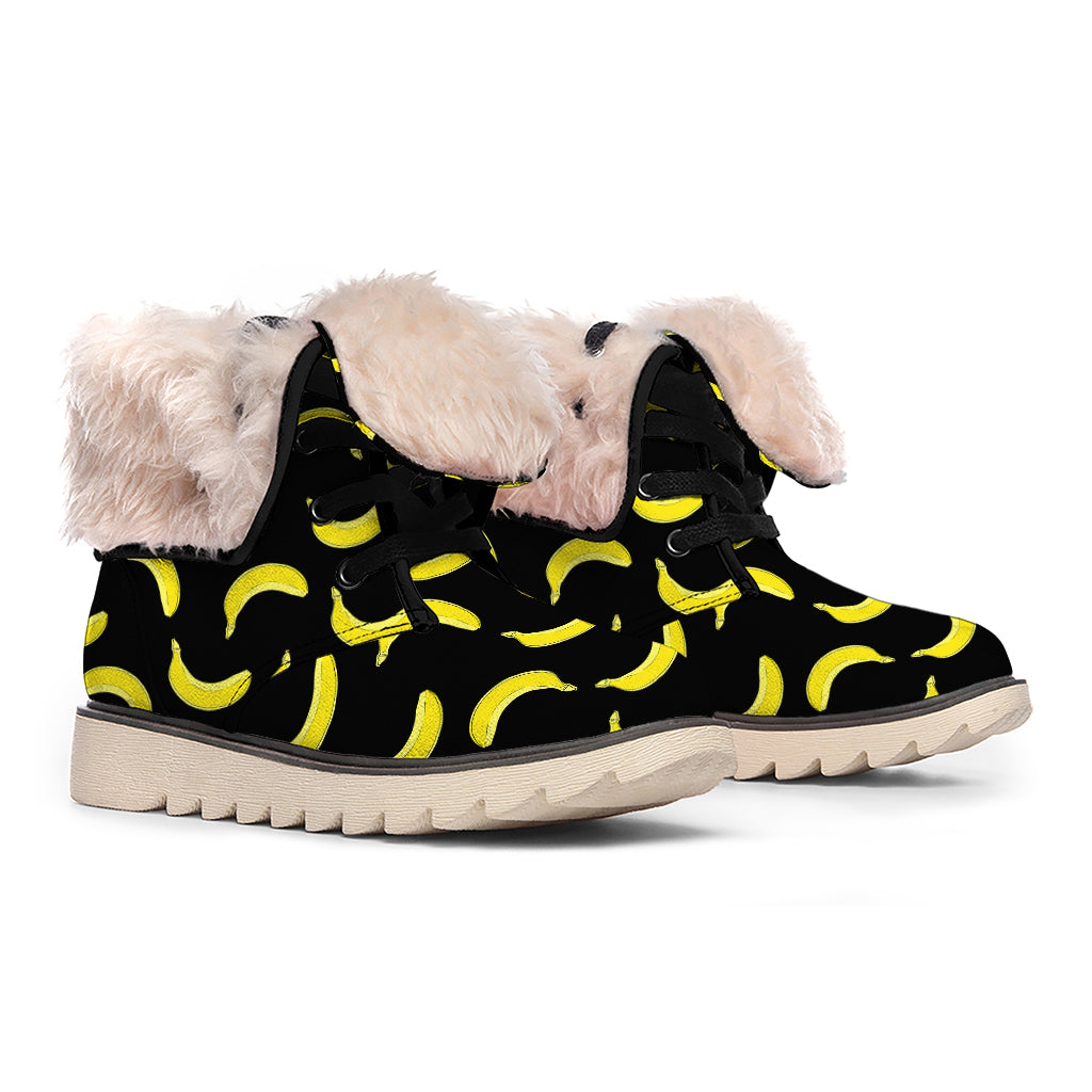 Black And Yellow Banana Pattern Print Winter Boots