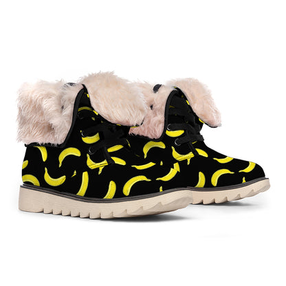 Black And Yellow Banana Pattern Print Winter Boots