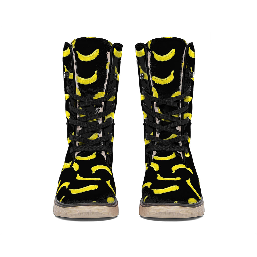 Black And Yellow Banana Pattern Print Winter Boots
