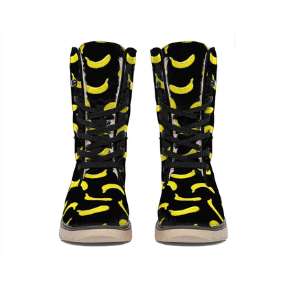 Black And Yellow Banana Pattern Print Winter Boots