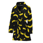 Black And Yellow Banana Pattern Print Women's Bathrobe