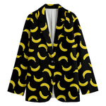 Black And Yellow Banana Pattern Print Women's Blazer