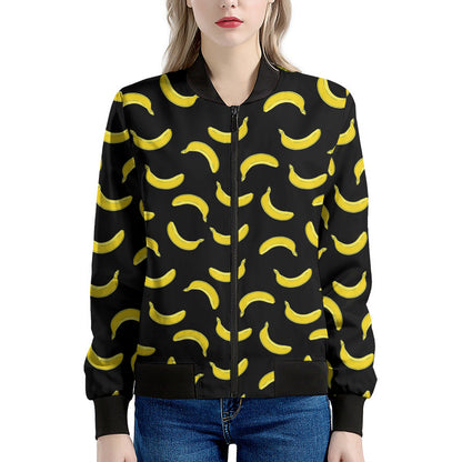 Black And Yellow Banana Pattern Print Women's Bomber Jacket