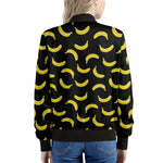 Black And Yellow Banana Pattern Print Women's Bomber Jacket