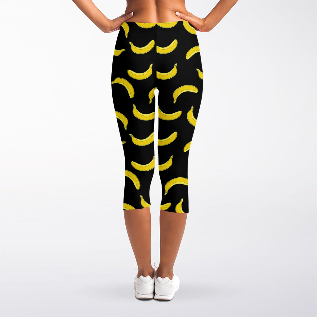 Black And Yellow Banana Pattern Print Women's Capri Leggings