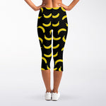 Black And Yellow Banana Pattern Print Women's Capri Leggings