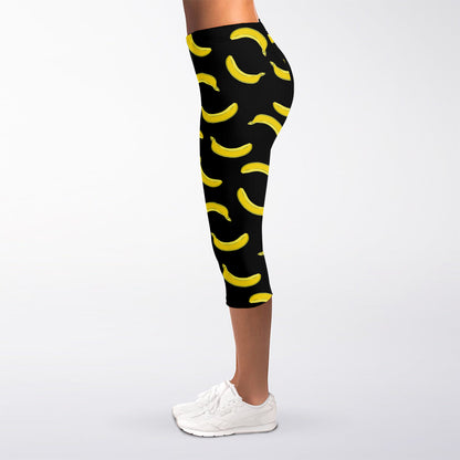 Black And Yellow Banana Pattern Print Women's Capri Leggings