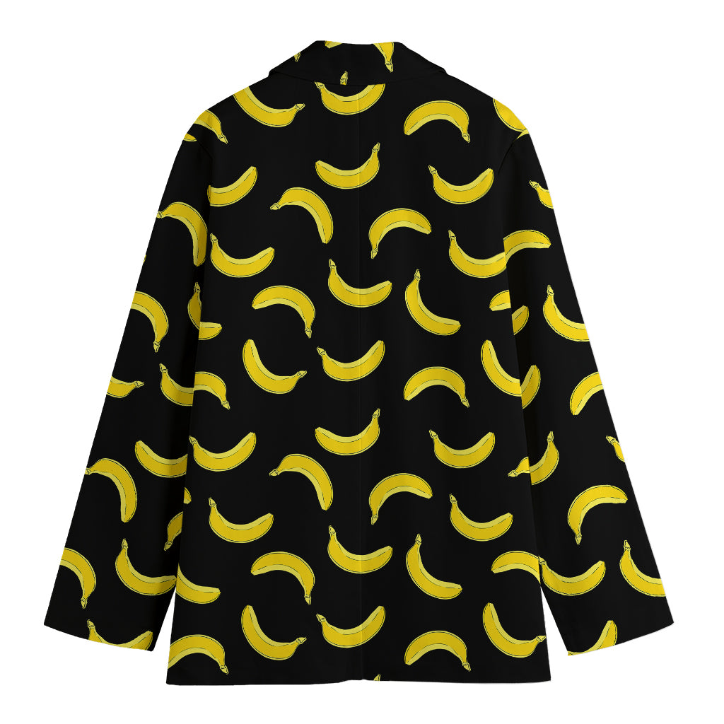 Black And Yellow Banana Pattern Print Women's Cotton Blazer