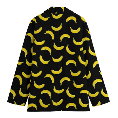 Black And Yellow Banana Pattern Print Women's Cotton Blazer