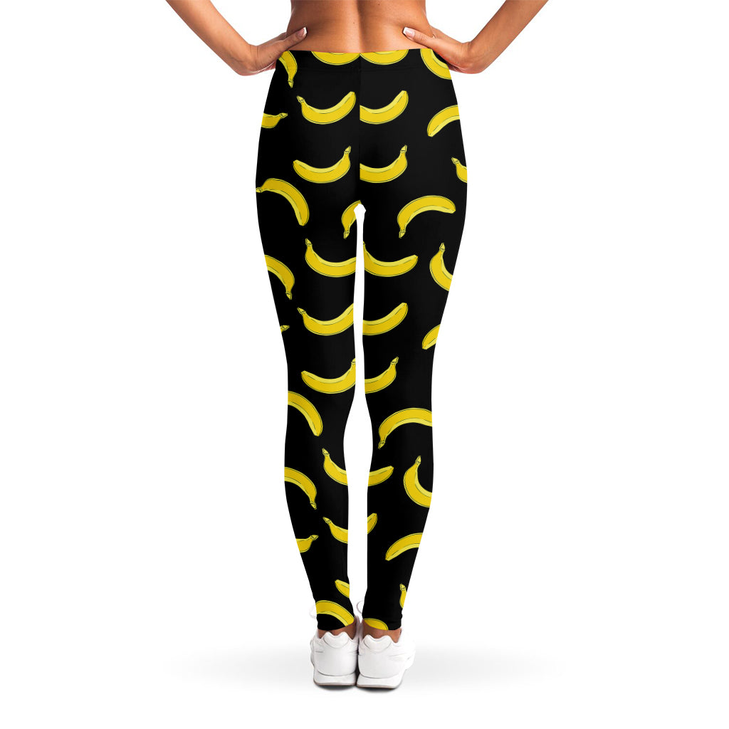 Black And Yellow Banana Pattern Print Women's Leggings