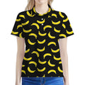 Black And Yellow Banana Pattern Print Women's Polo Shirt