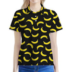 Black And Yellow Banana Pattern Print Women's Polo Shirt