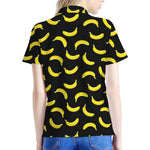 Black And Yellow Banana Pattern Print Women's Polo Shirt