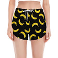 Black And Yellow Banana Pattern Print Women's Split Running Shorts