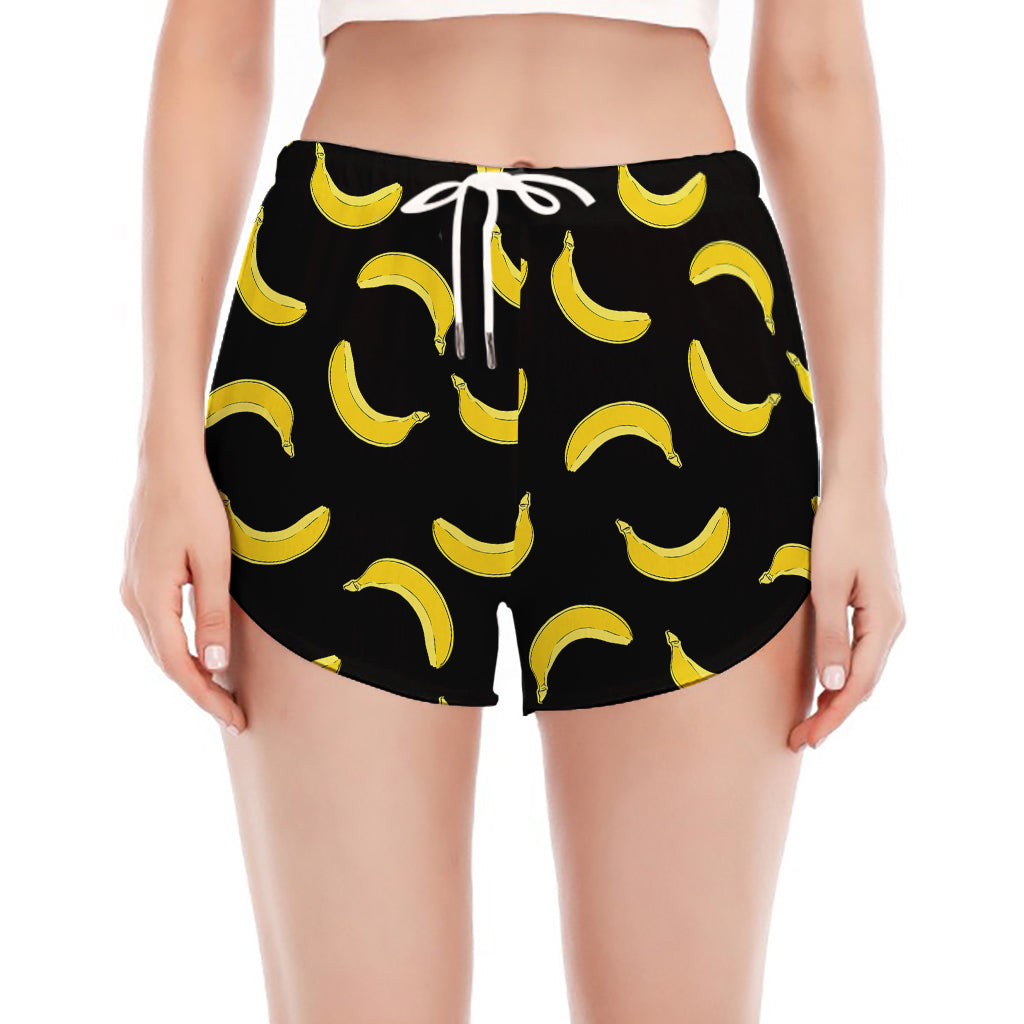 Black And Yellow Banana Pattern Print Women's Split Running Shorts