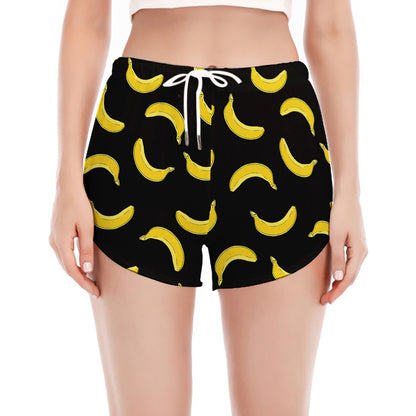 Black And Yellow Banana Pattern Print Women's Split Running Shorts