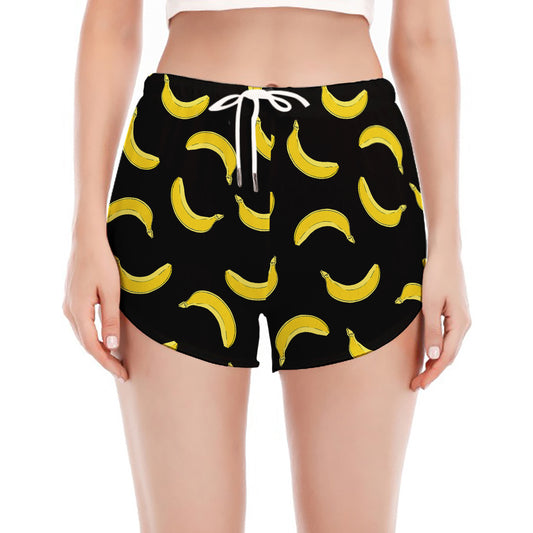 Black And Yellow Banana Pattern Print Women's Split Running Shorts