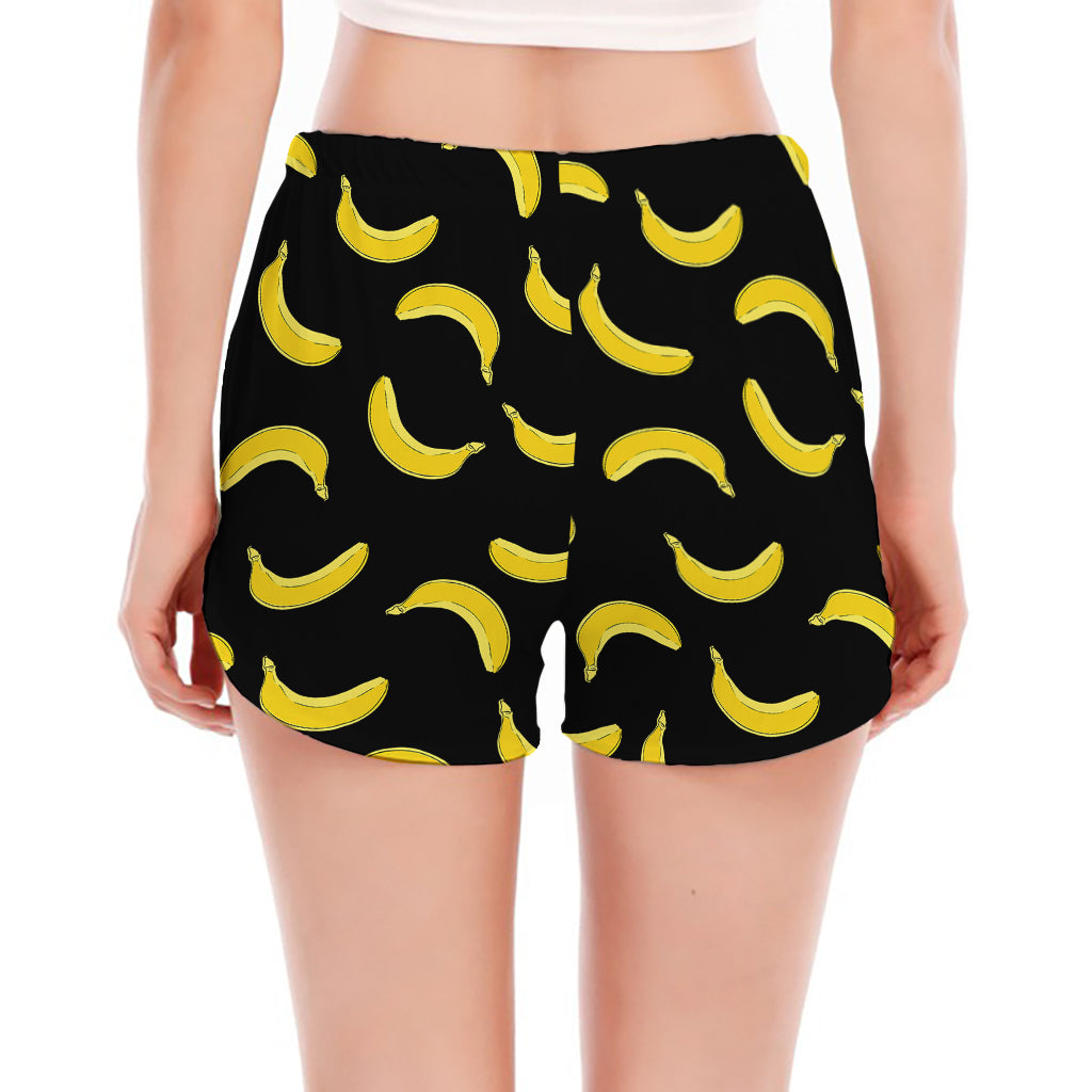 Black And Yellow Banana Pattern Print Women's Split Running Shorts