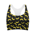 Black And Yellow Banana Pattern Print Women's Sports Bra