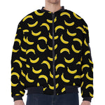 Black And Yellow Banana Pattern Print Zip Sleeve Bomber Jacket
