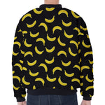 Black And Yellow Banana Pattern Print Zip Sleeve Bomber Jacket