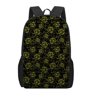 Black And Yellow Daffodil Pattern Print 17 Inch Backpack