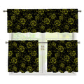 Black And Yellow Daffodil Pattern Print 3 Piece Kitchen Curtains