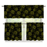 Black And Yellow Daffodil Pattern Print 3 Piece Kitchen Curtains