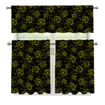 Black And Yellow Daffodil Pattern Print 3 Piece Kitchen Curtains