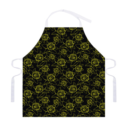 Black And Yellow Daffodil Pattern Print Adjustable Apron