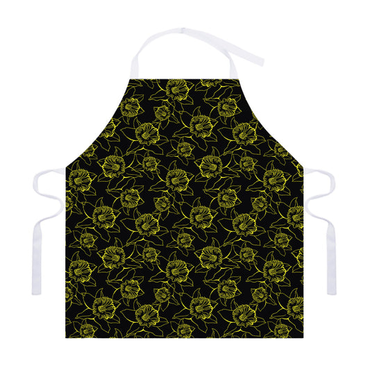 Black And Yellow Daffodil Pattern Print Adjustable Apron