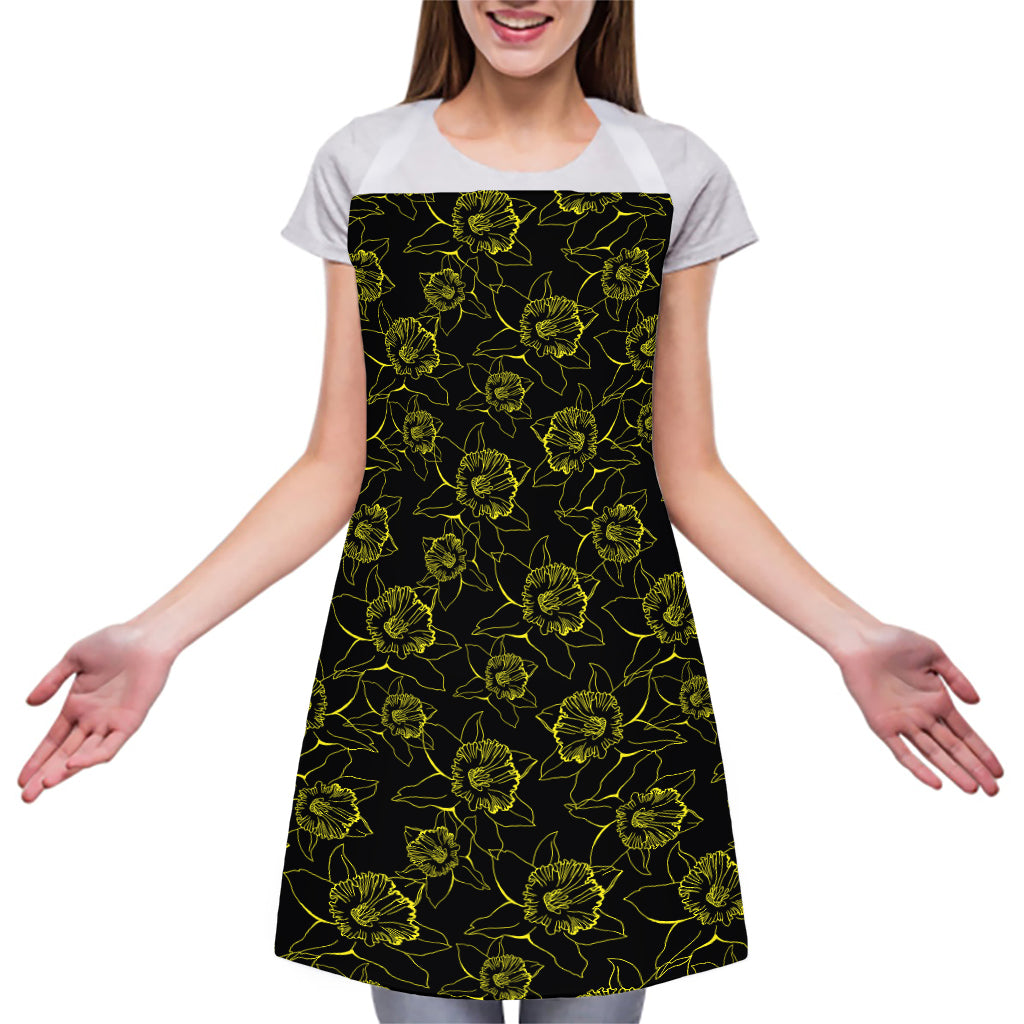 Black And Yellow Daffodil Pattern Print Adjustable Apron