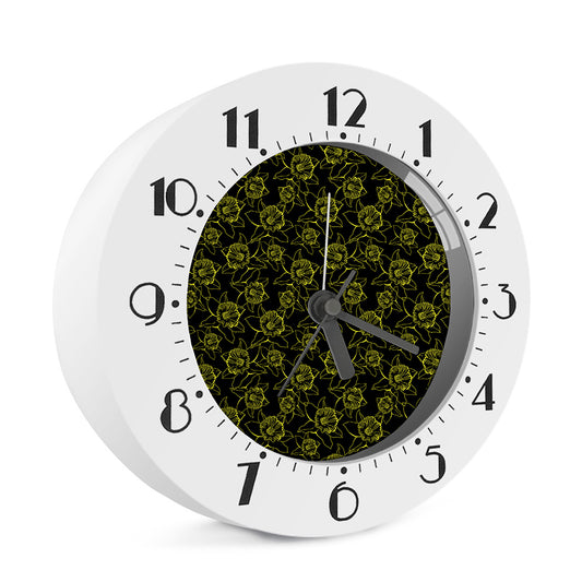 Black And Yellow Daffodil Pattern Print Alarm Clock