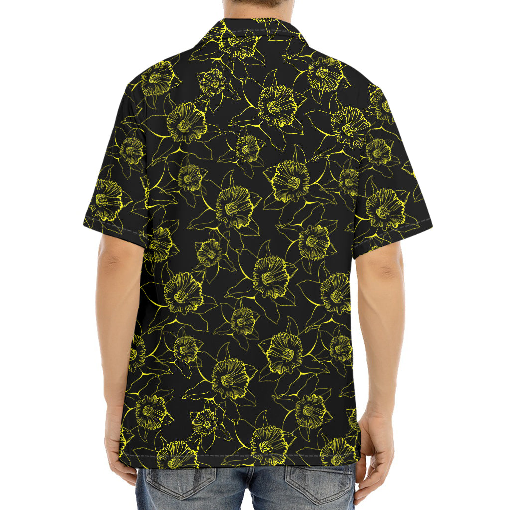 Black And Yellow Daffodil Pattern Print Aloha Shirt