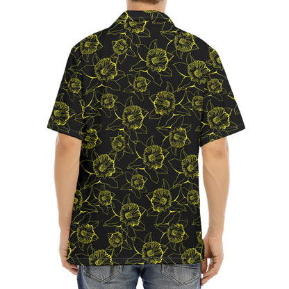 Black And Yellow Daffodil Pattern Print Aloha Shirt