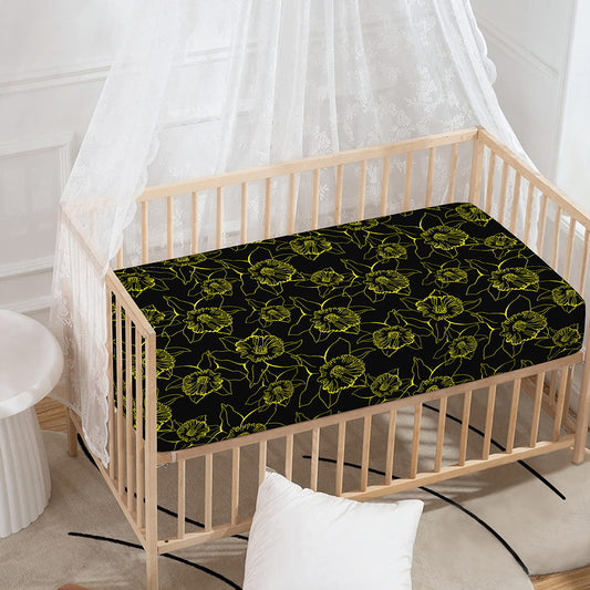 Black And Yellow Daffodil Pattern Print Baby Crib Sheet