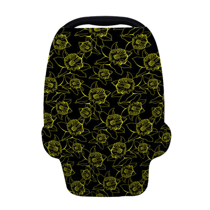 Black And Yellow Daffodil Pattern Print Baby Seat Cover