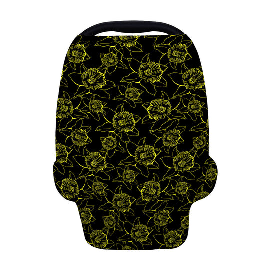 Black And Yellow Daffodil Pattern Print Baby Seat Cover