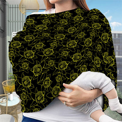 Black And Yellow Daffodil Pattern Print Baby Seat Cover