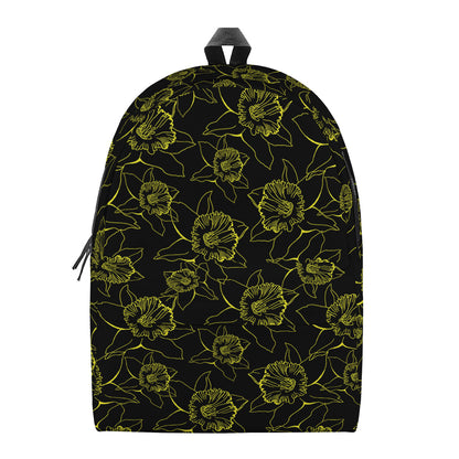 Black And Yellow Daffodil Pattern Print Backpack