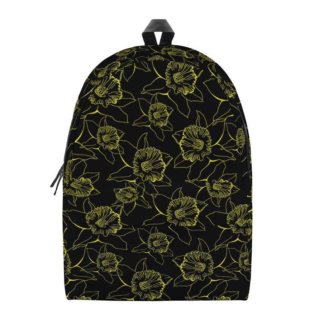 Black And Yellow Daffodil Pattern Print Backpack
