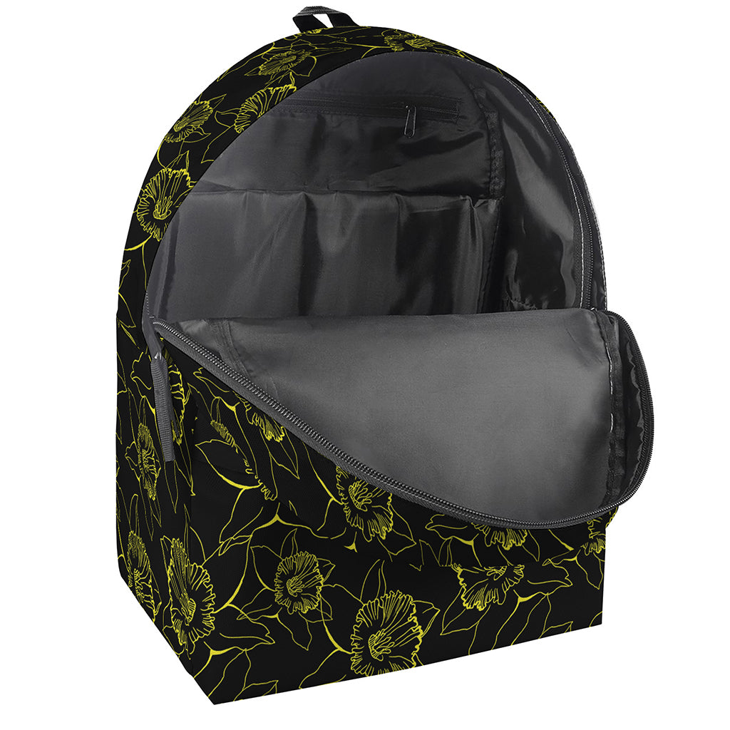 Black And Yellow Daffodil Pattern Print Backpack