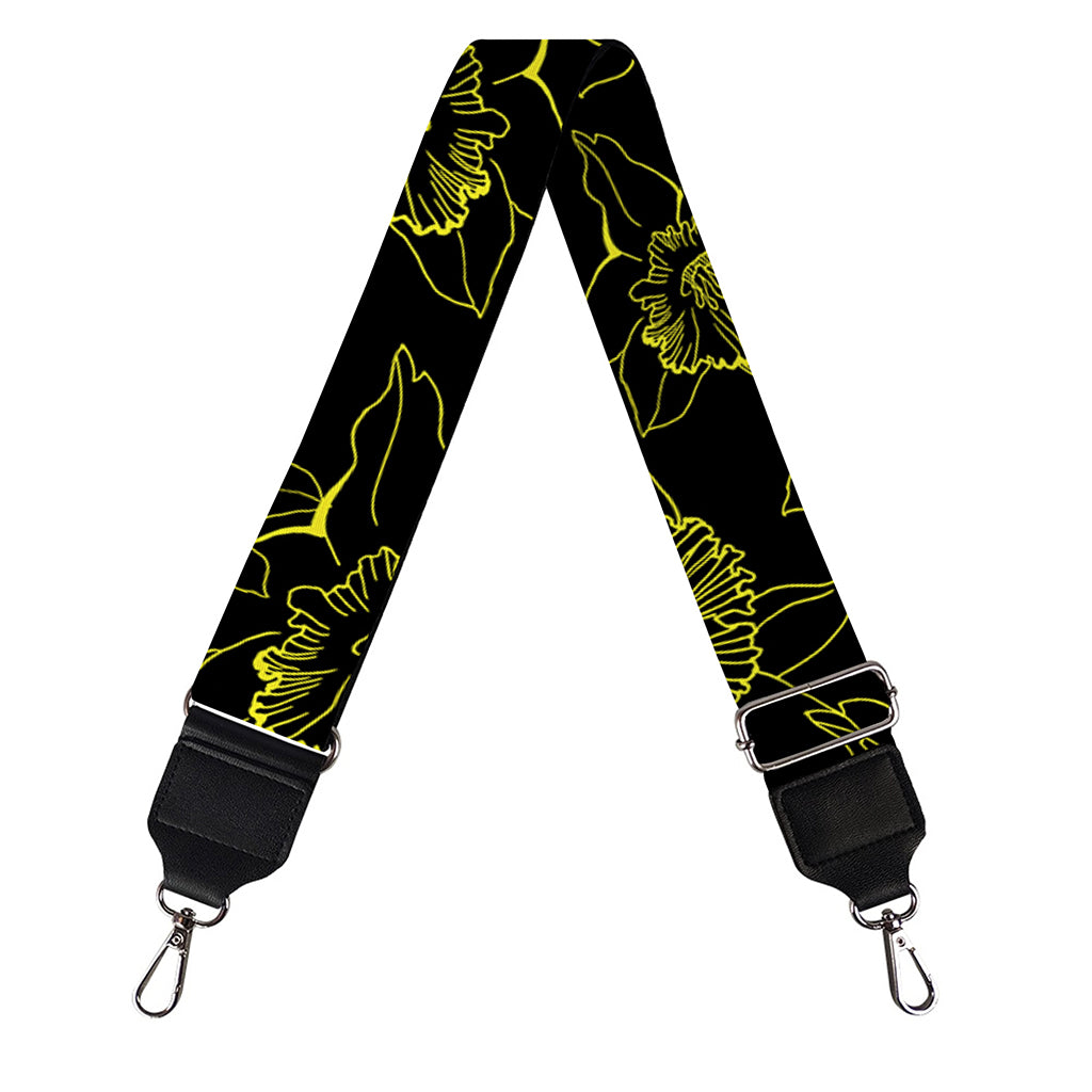 Black And Yellow Daffodil Pattern Print Bag Strap