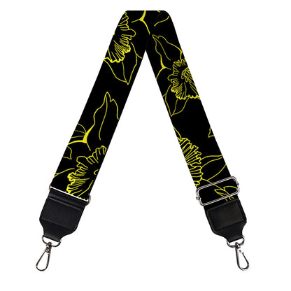Black And Yellow Daffodil Pattern Print Bag Strap