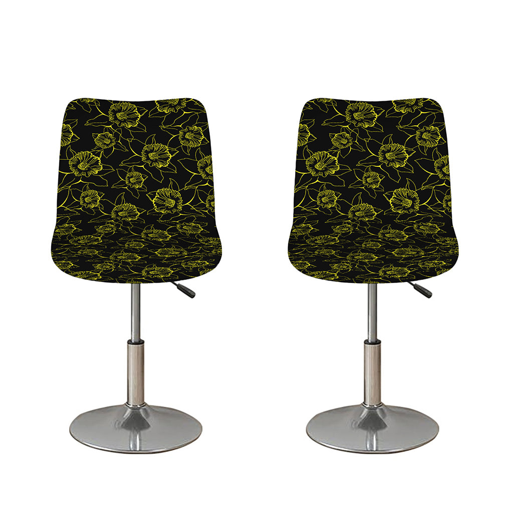 Black And Yellow Daffodil Pattern Print Bar Stool Covers
